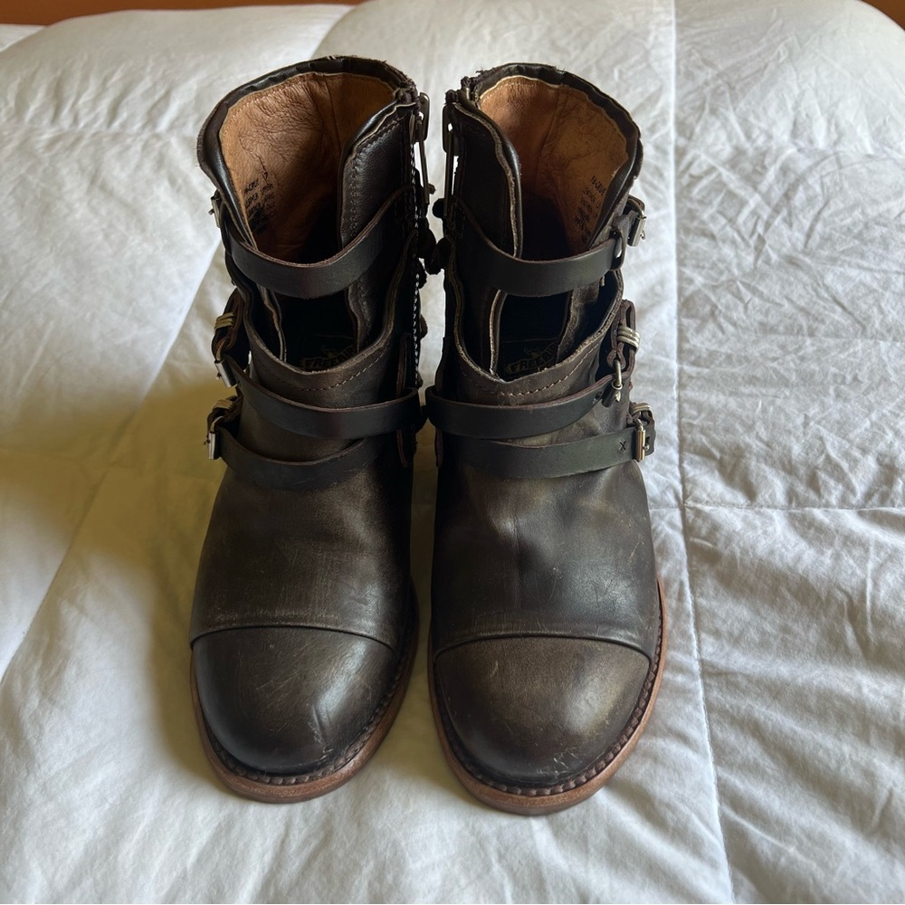 Freebird Brown Leather Combat Boots with Buckle Straps